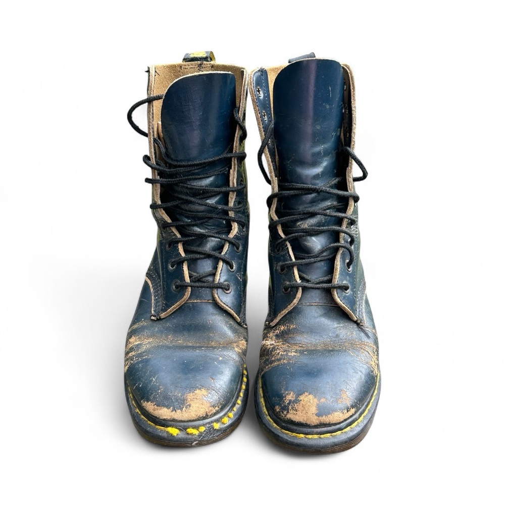 VTG Dr. Martens Combat Boots Size Women’s 8 England Navy Goth Worn  Trashed Punk